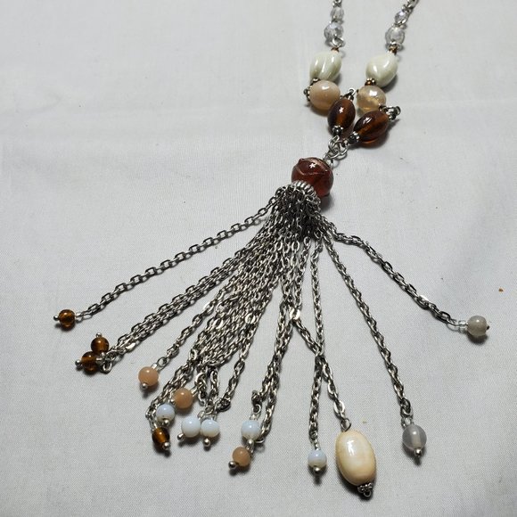 Ali Khan for Mystique natural color stone with silver chain tassel necklace - Picture 7 of 8